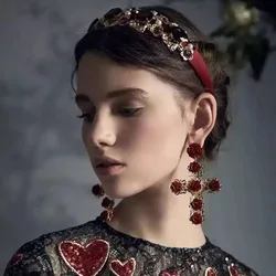 Japanese and Korean Earrings For Women With Fashionable Temperament Baroque Rose Flower Cross Shaped Long Earrings For Women