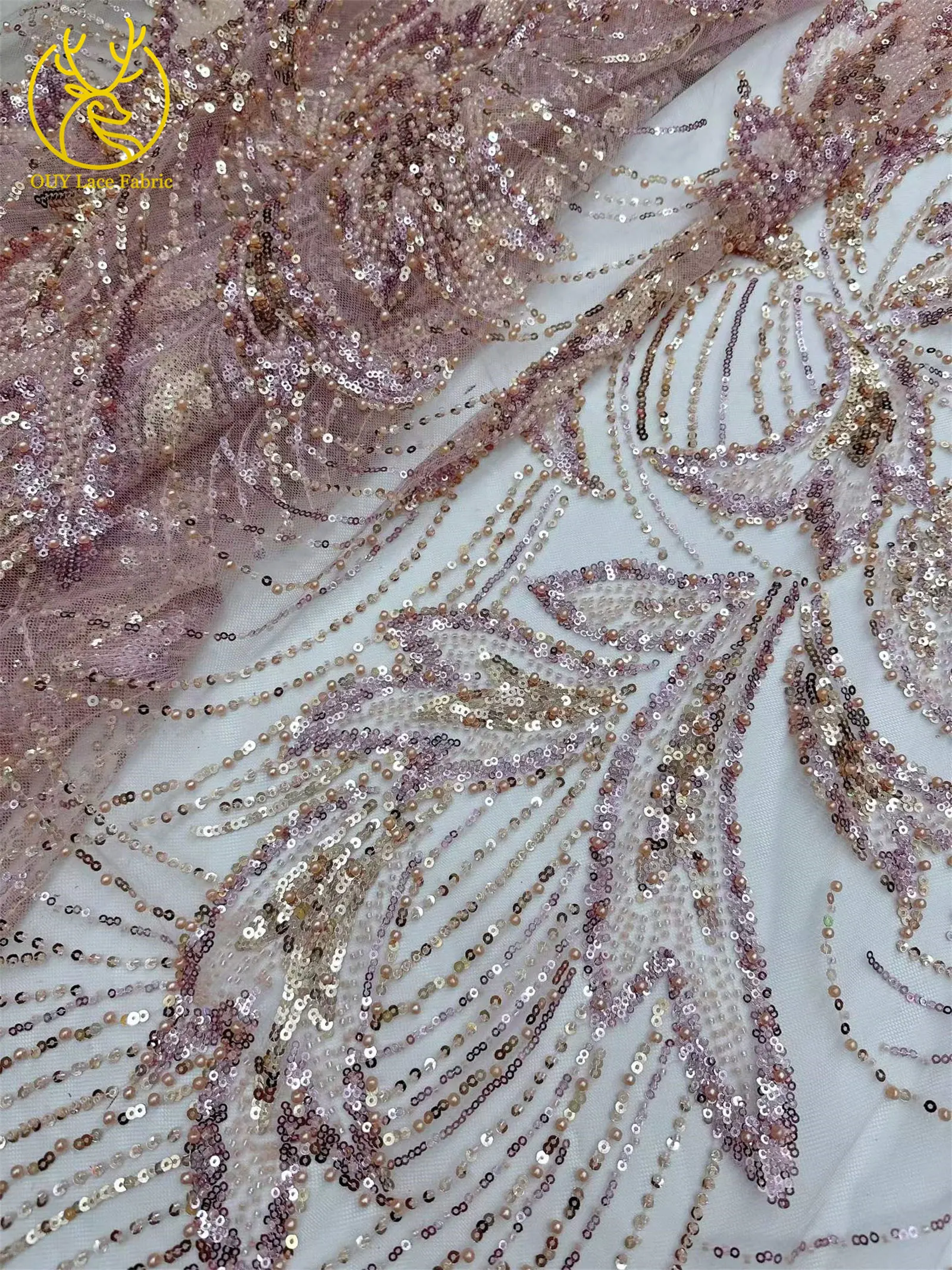 Großhandel Nigerianischer Perlen-Spitzenstoff 2026 Modischer Französischer Afrikanischer Pailletten-Netzstoff für Brautkleider und Partykleider 5 Yards – Detail 15