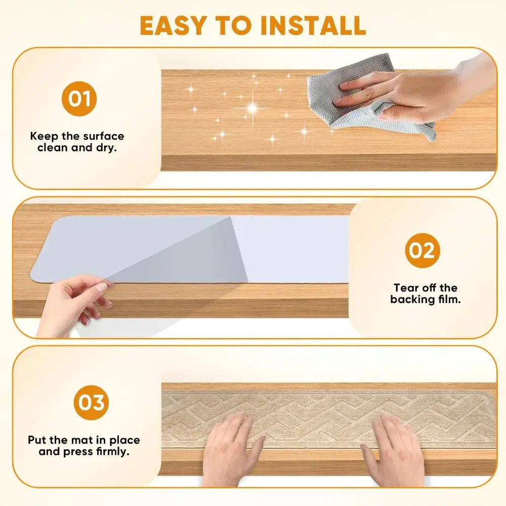 1pc Trendy 8x30 Inch Stair Treads Self-adhesive Non-Slip Stair Runner Washable TPR Backing Stair Runner Rugs for Most Steps