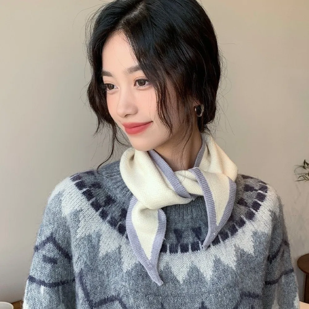 Sweet Solid Color Cross Scarves Triangle Warm False Collar Shawl Neck Wraps Cross Neckerchief Girl