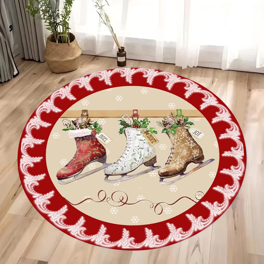 2D Christmas Dwarf Old Man Round Printed Carpet Christmas Theme Anti Slip Mat Christmas Decoration Prop Gift