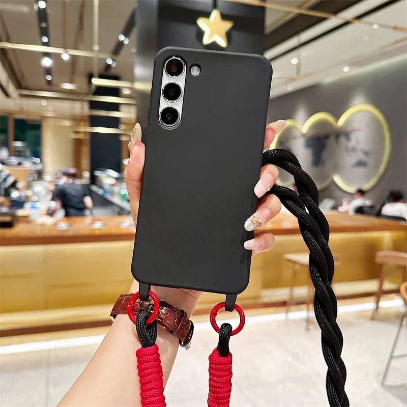 Crossbody Necklace Lanyard Phone Case For Samsung Galaxy S24 S23 S22 S21 S20 FE Plus Note 20 Ultra Silicone Soft TPU Back Cover