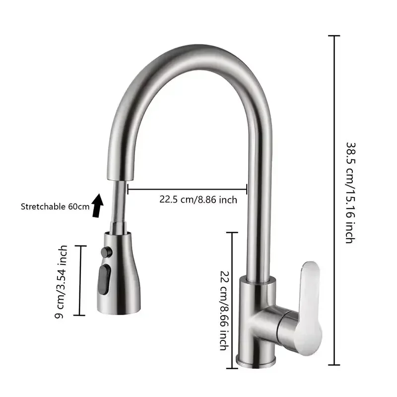 Rubinetti da cucina Acciaio inossidabile 304 Estraibile Lavello da cucina Rubinetto per acqua Miscelatore da piano Miscelatore Spruzzatore a flusso