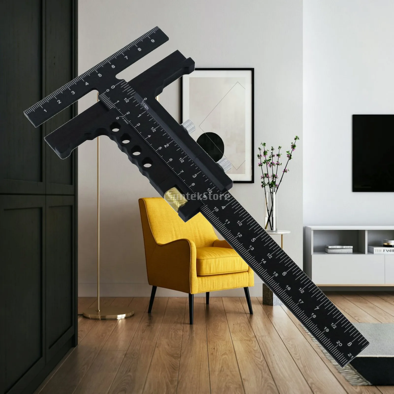 Marking Ruler with Sliding Stop Aluminum-Alloy T-Shaped Ruler Ruler Woodworking T-Shaped Ruler Adjustable Layout Tool