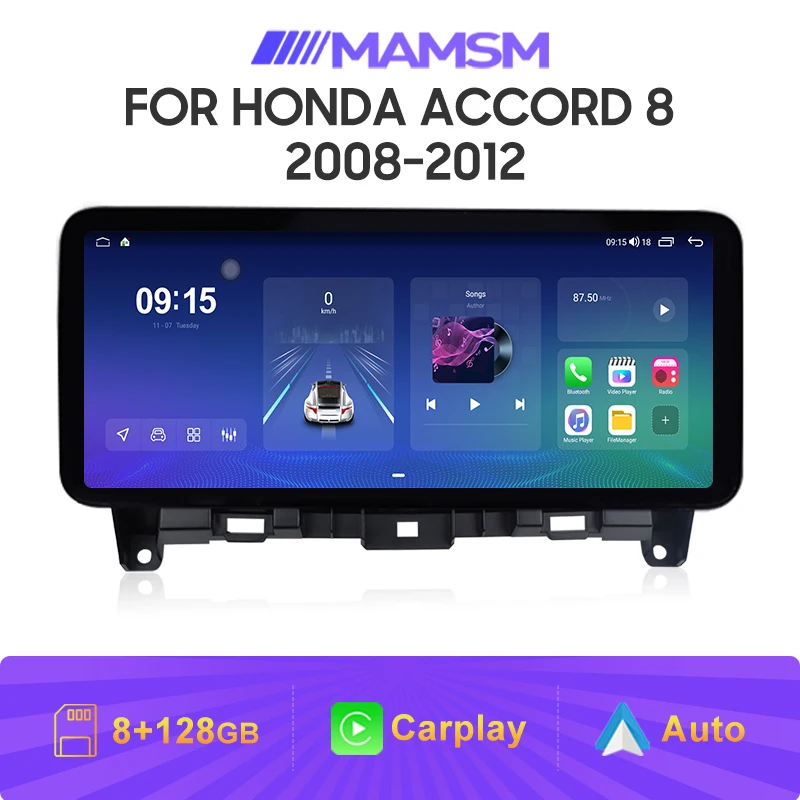 12.3 Inch Carplay Android Radio For Honda Accord 2008 2009 - 2012 Multimedia Car Radio Navigation Touch Screen Stereo Head Unit