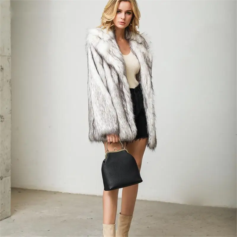 Women Fluffy Jacket Plush Faux Fur Coat Female Long Sleeve Coat Fur Jacket Thickened Fashionable Casual Loose Lapel Overcoat