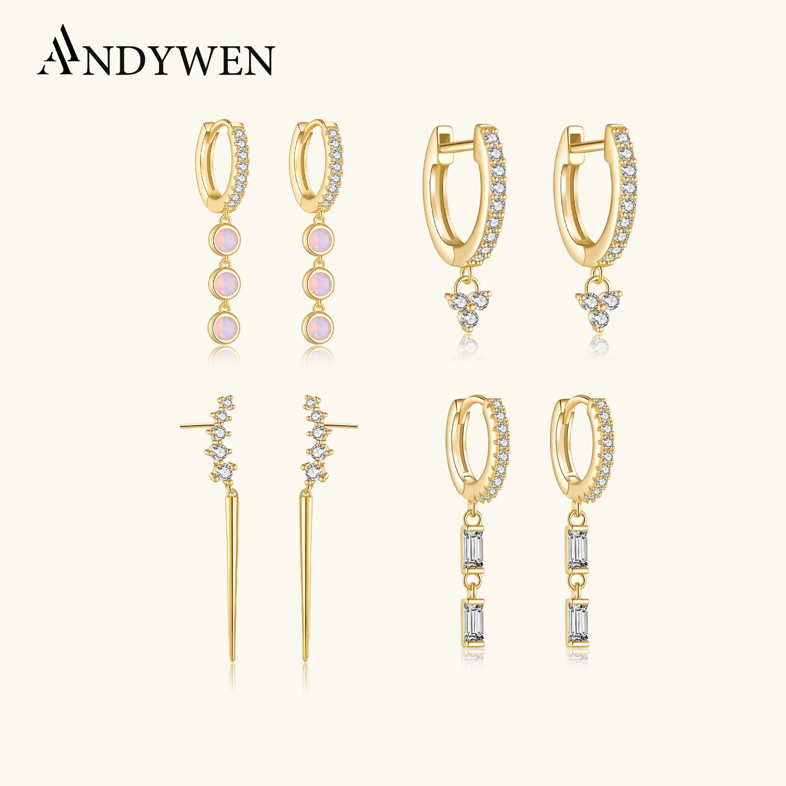 ANDYWEN-pendientes colgantes circulares de Plata de Ley 925 con circonita transparente, joyería de lujo de cristal, Clips Punk Rock, 2023