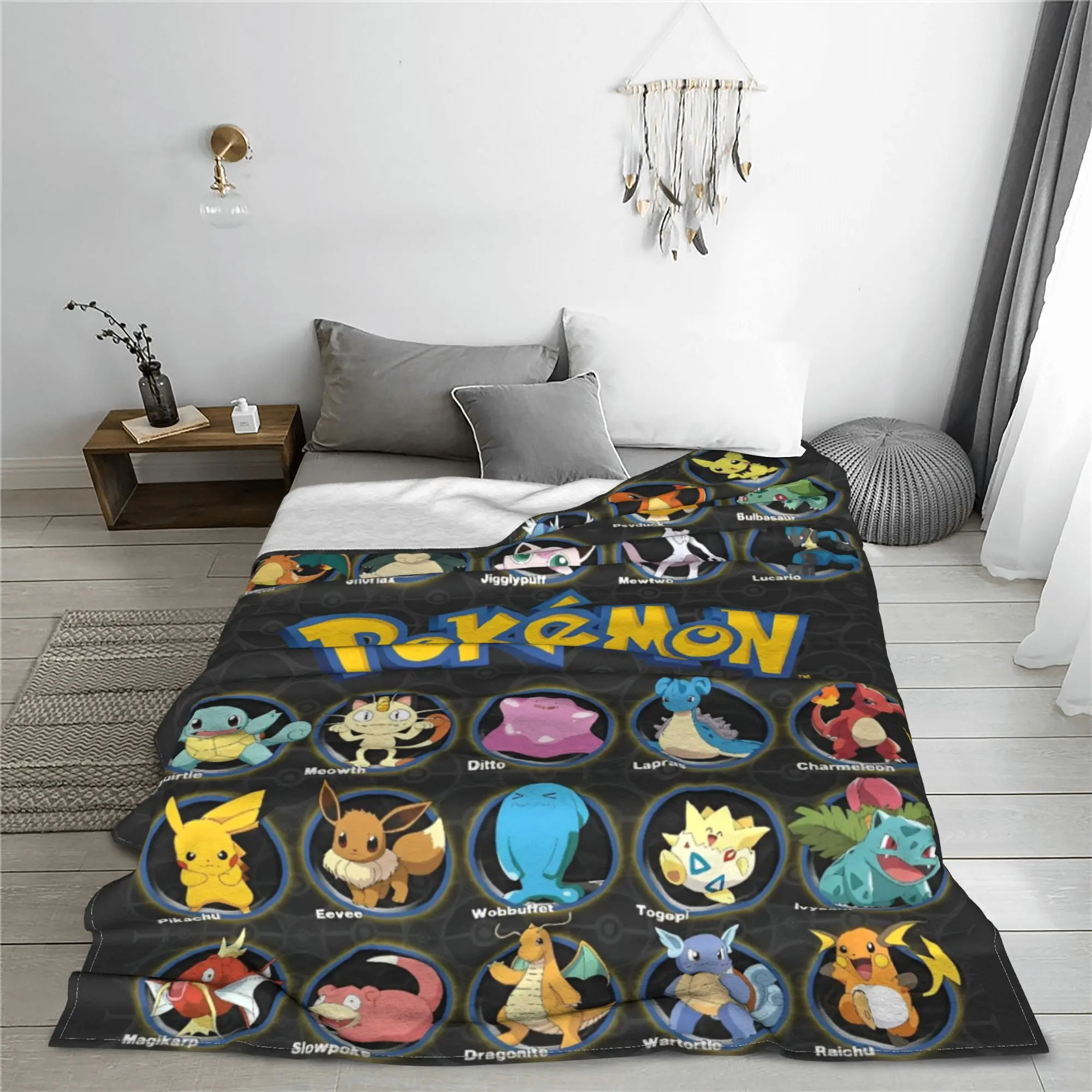 Pokemon Characters Cartoon Cute Blanket Cover Flannel Pocket Monsters Pikachu Lightweight Throw Blankets Outdoor Car Couch Quilt