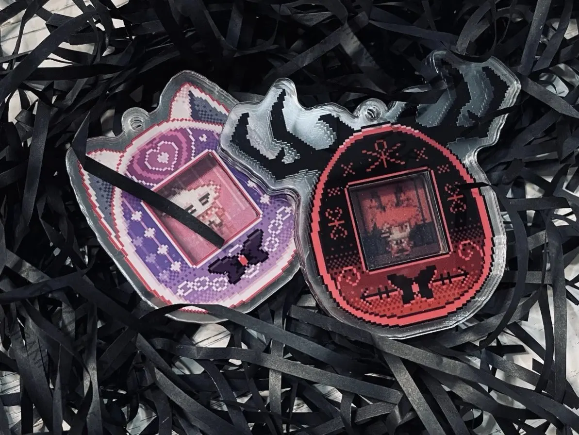 Hazbin Hotel Alastor Lucifer AngelDust Acrylic Grating Tamagotchi Shaped Pendant Anime Cosplay Fangoods Ornaments Hanging Drop