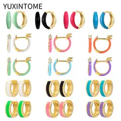 925 Sterling Silver Ear Needle Rainbow Enamel Hoop Earrings For Women Fashion Zircon Piercing Gold Earring Luxury Jewelry Gifts