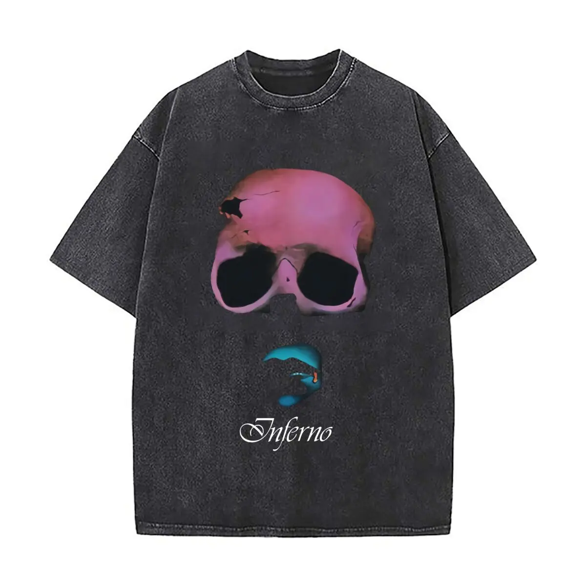 

Inferno Skull Art Graphic Retro Tee Loose Fit Short Sleeve Daily Tshirts