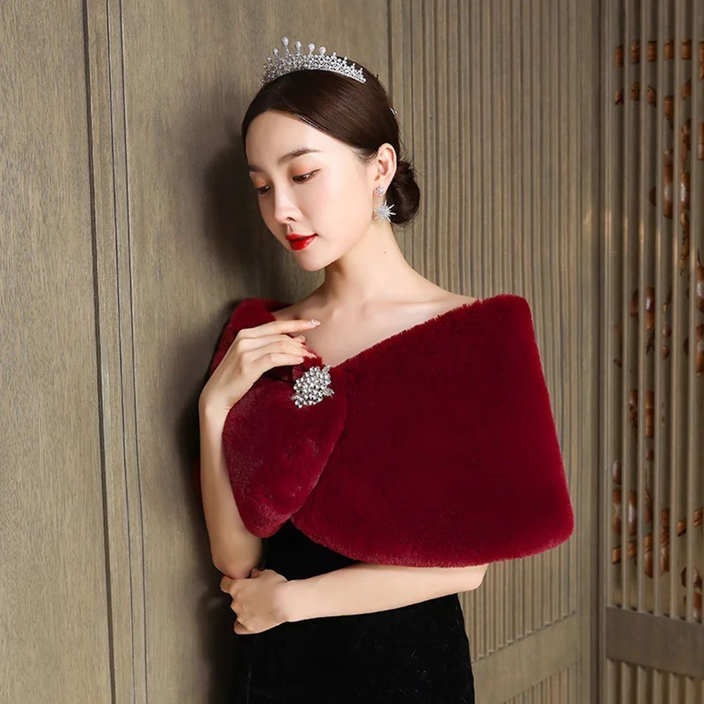 1 قطعة شال الزفاف للعروس أنيقة اللفاع عالية الجودة الألياف الدافئة شال للنساء الشتاء الخريف ارتداء الأحمر 100-135 سنتيمتر