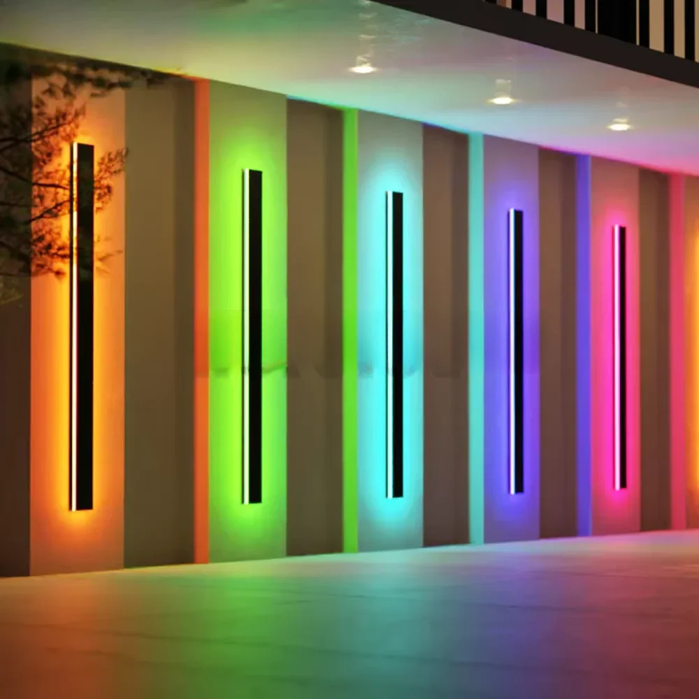 Hofoled Outdoor Waterproof with Linear Light Highlight Luxury Garden Outdoor Wall Light RGB Long Wall Light Wall Mounted Lightin