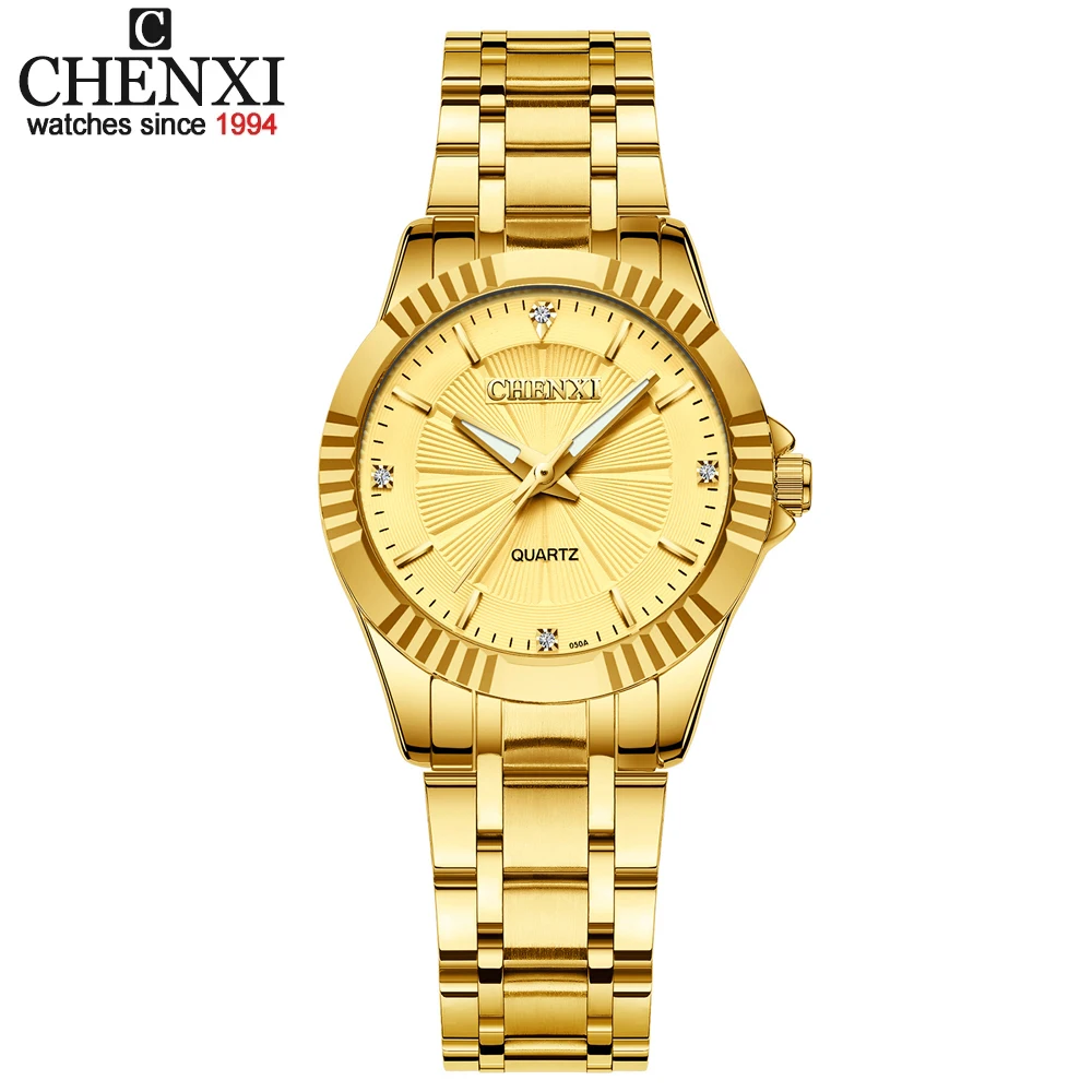 

CHENXI Top Brand Luxury Watches Couple Fashion Golden Quartz Watch for Men Women Waterproof Stainless Steel Analog WristWatch