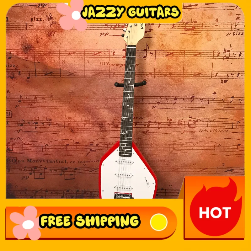Vox Phantom VI Diamond‑Shape  British Invasion Electric Guitar, Red‑White Finish, SSS Single‑Coil Pickups 60s Retro Rock Guitar