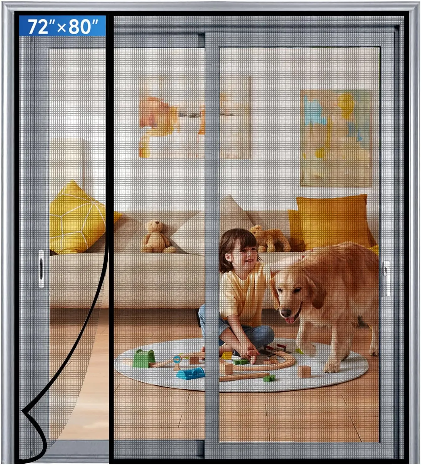 Magnetic Screen Door Mesh Left Right Side Opening Upgraded PET Material Mesh Stronger Than Fiberglass and Polyester,Keep Bugs