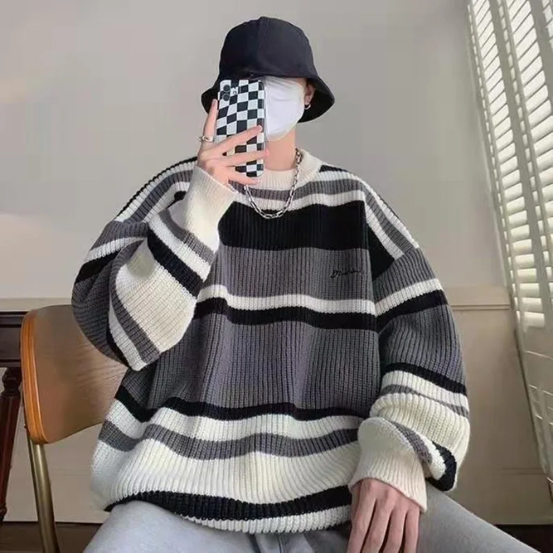 Men's Knit Sweater Striped Designer Vintage Casual Streetwear Knitwear Cashmere Jumpers Top Original Y2k Crewneck Pullovers Male