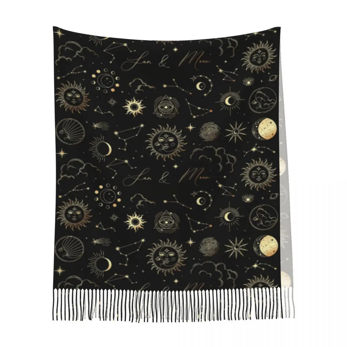 Celestial Mystic Esoteric Magic Sun Moon Scarf Tassel Scarves for Women Soft Warm Shawls and Wraps Long Fall Winter Shawl Wrap