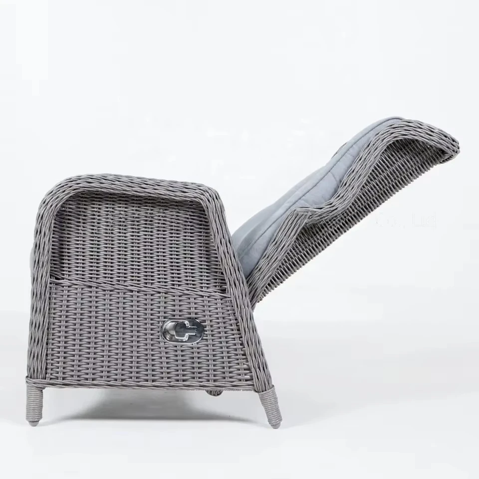 Modern Garden PE Rattan Reclining Single Sofa Furniture Dining Chair Outdoor Alu Frame Wicker Garden Recliner