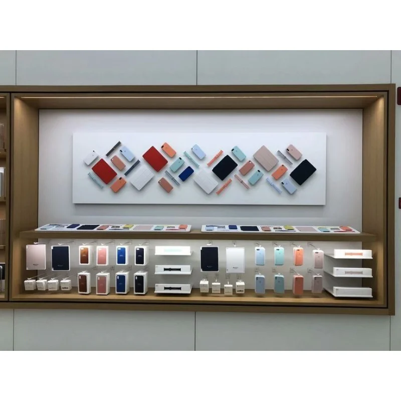 custom.HongMing Display Customized Wood Tiered Freestanding Shelf Kiosk with Easy Assembly Phone Store & Electronics