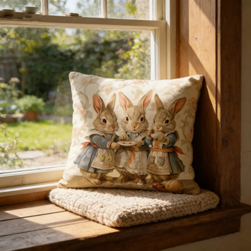 Easter Rabbit Pattern Pillow Cover Home Decoration Cushion Cover for Living Room Sofa Bedroom - Soft Fabric Easter Themed Gift