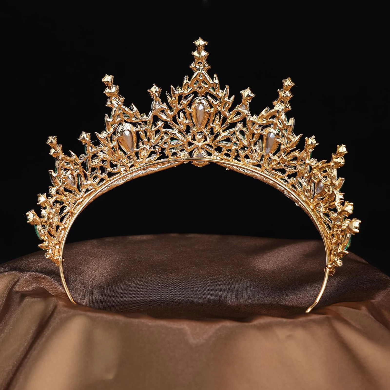 Green Rhinestone Crowns Bridal Baroque Style Tiaras Luxury Princess Adult Ceremony Party Hairband Wedding Hair Accessories