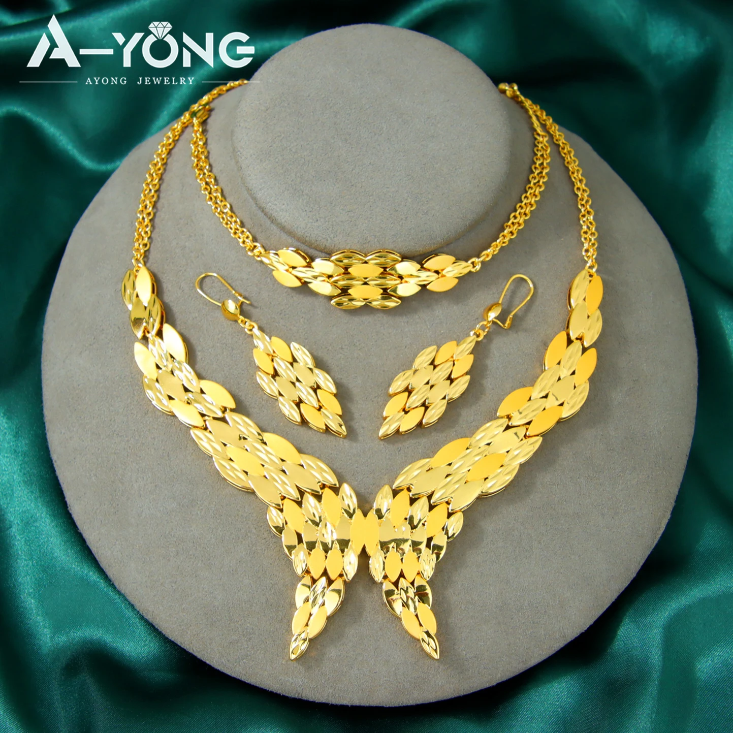Ethiopian Bridal Wedding Jewelry Set 24k Gold Plated Algeria Retro Necklace Bracelet Earrings Dubai Islamic Women Party Jewellry