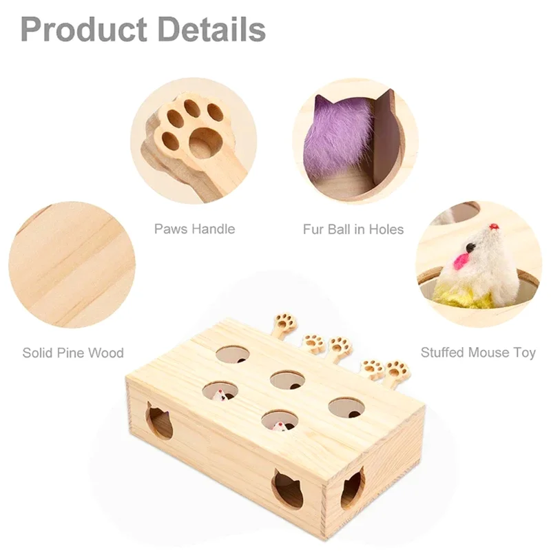 لعبة HHO-Cat For Indoor Cats Interactive Whack-A-Mole من الخشب الصلب للقطط