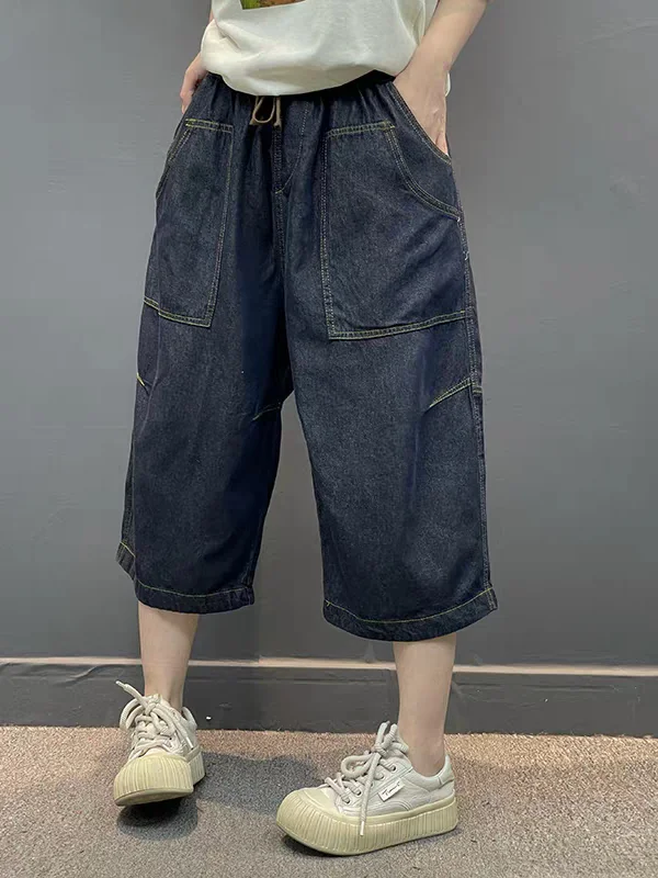 Women's Loose Fit Harlan Jeans Thin Cotton Casual Trousers Artistic Vintage Style High Waist Pocket Detail Commute Fashion