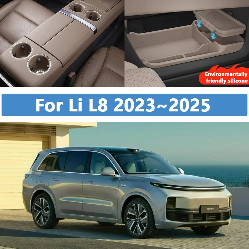 

For Lixiang Li L9 X01 2023 2024 2025 Car Under Center Control Silicone Pad Double Layer Storage Box Water Cup Sleeve Accessories