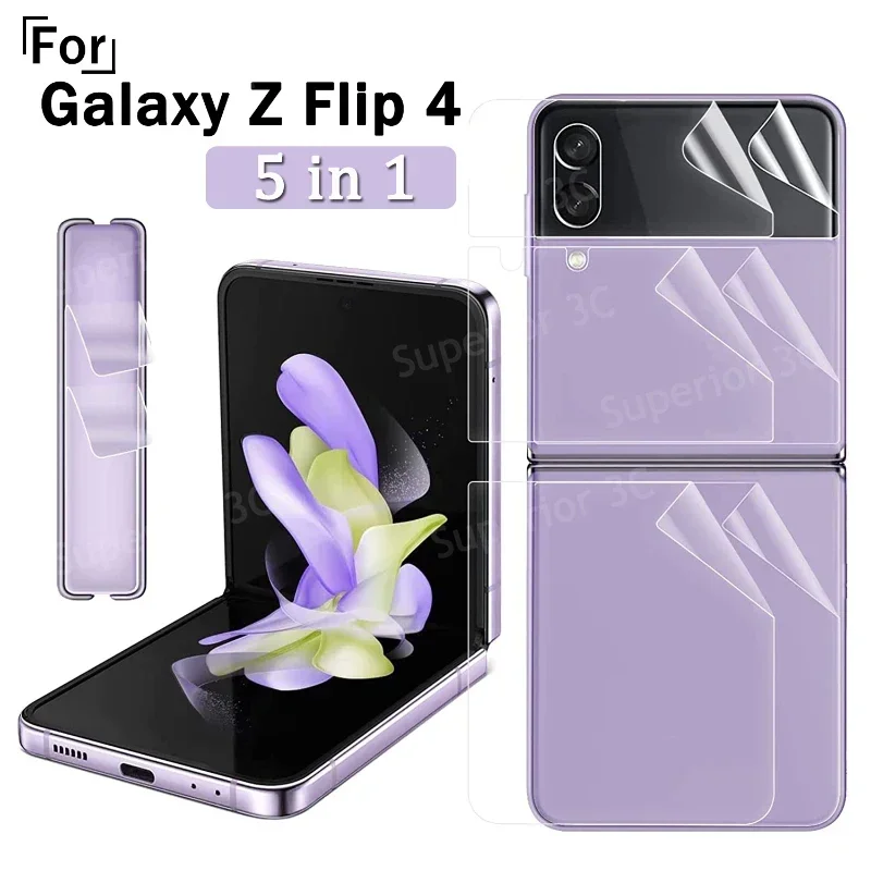 5in1 Hydrogel Film for Samsung Galaxy Z Flip4 Front Back Screen Protectors Anti-scratch Protective Film for Z Flip 4 ZFlip 4 5G