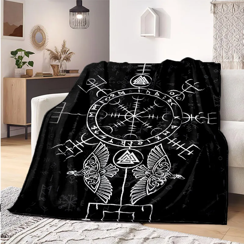 Northern Europe Vikings Throw Blanket mystic Rune Blanket Soft Home Plush Sheet Sofa Cover Warm Blanket Crow black white Blanket