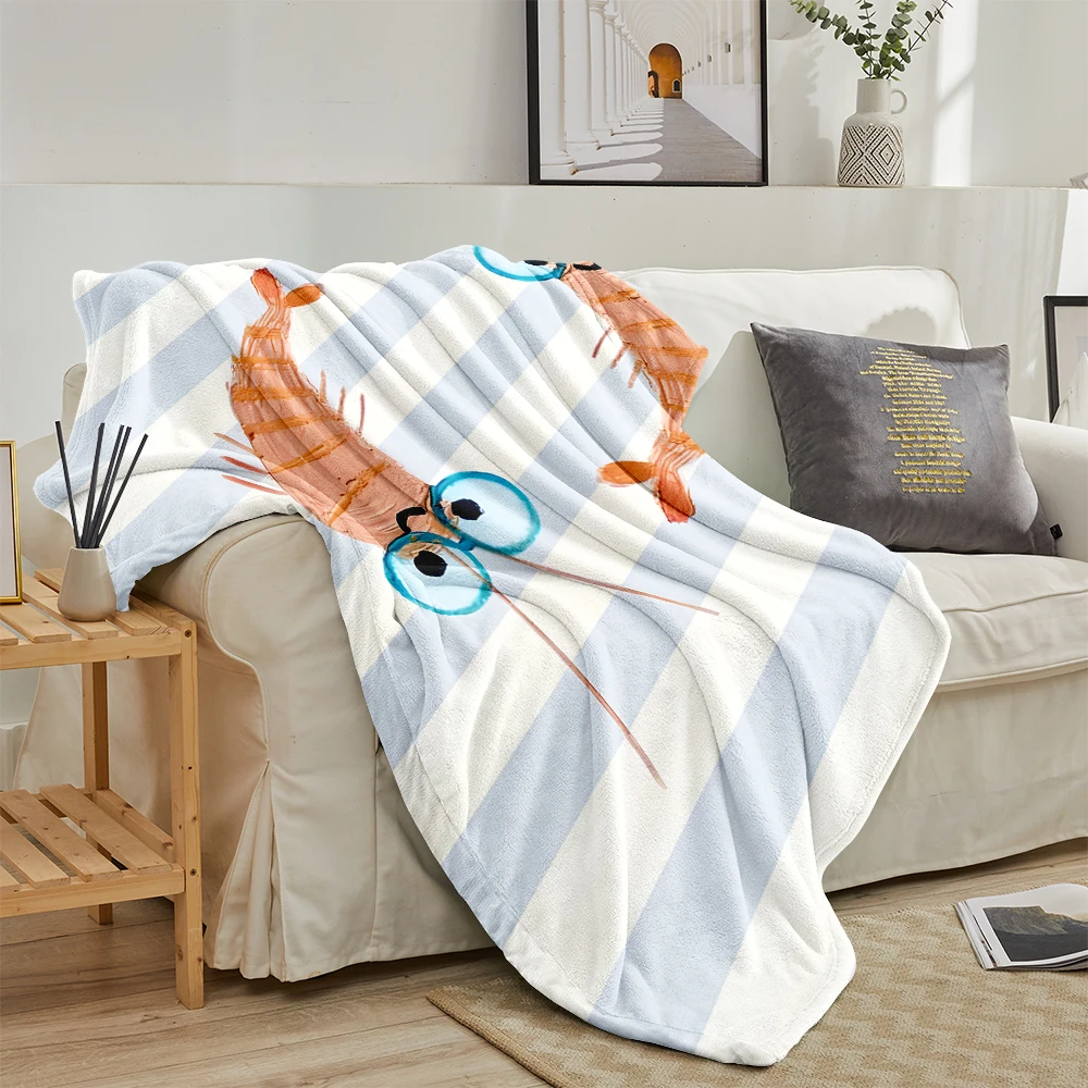Blue Stripes Shrimp Super Soft Flannel Blanket Fuzzy Warm Throw Blanket for Bed Couch Cozy Plush Bed Cover All Season