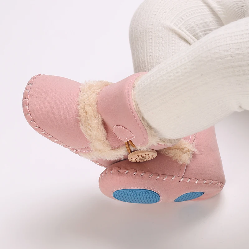 Cozy Winter Baby Boots - Soft Furry Shoes with Anti-Slip Sole, Warm Plush Lining for Boys & Girls 0-1 Year, Pink & Beige, High-T