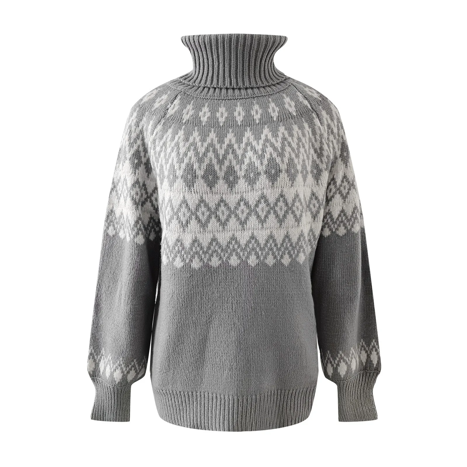 Autumn And Winter New Border European And American Turtleneck Sweater Women\'s Pullover Loose Retro Outerwear Knitted Women\'s