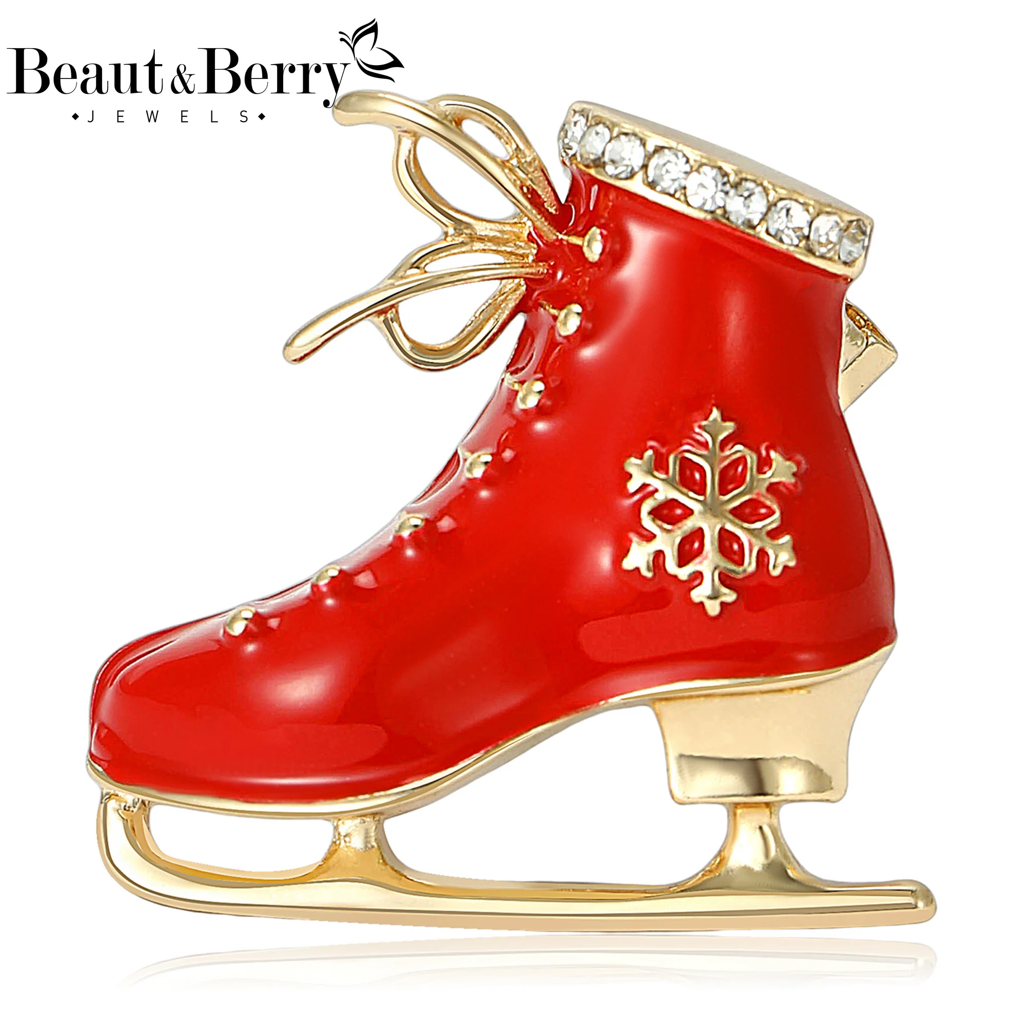 Beaut&Berry Luxury Enamel Christmas Shoes Brooches for Women Unisex Creative Pins Casual Party Accessories Friends Gifts