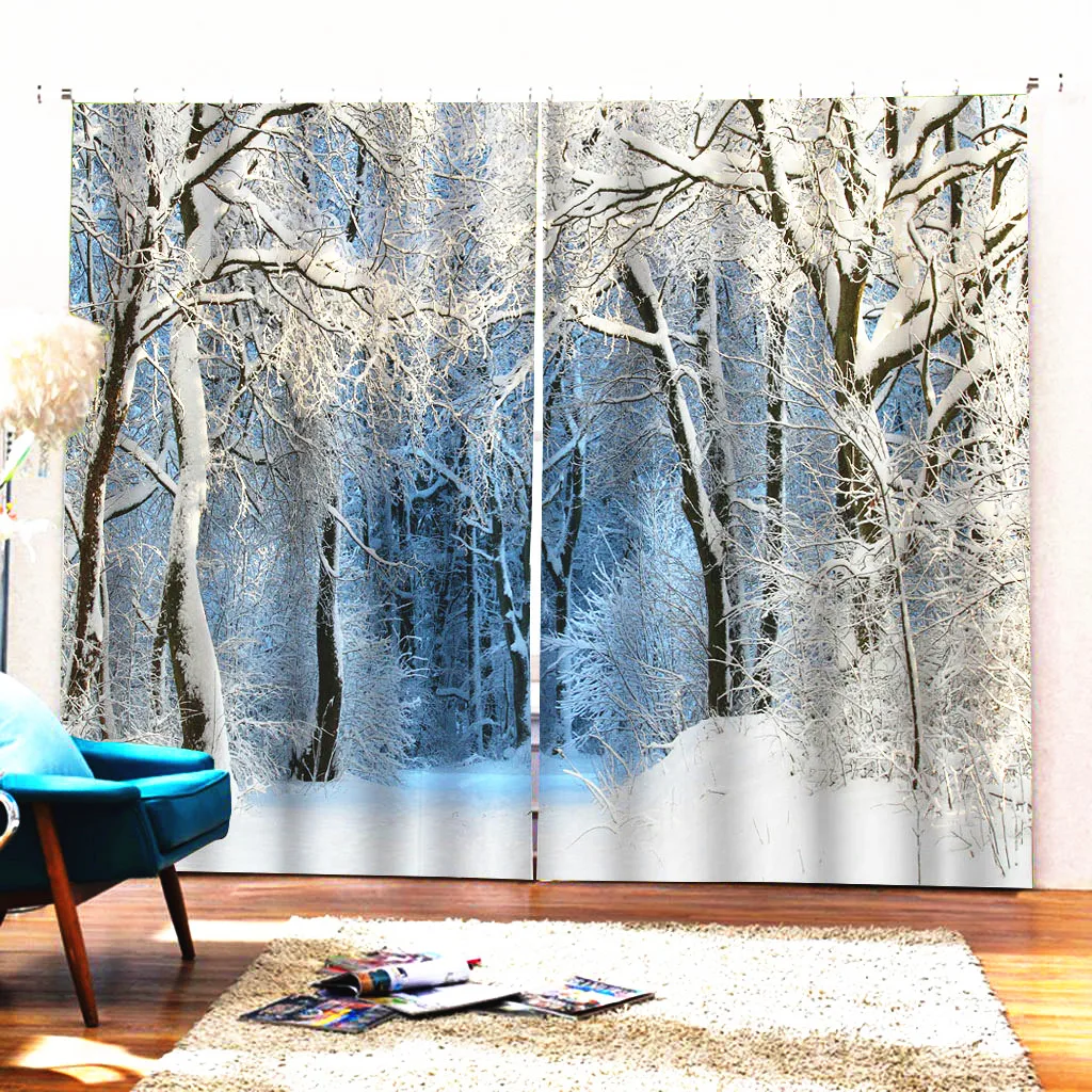 

Winter Snowy Forest Curtains, Natural Landscape View, 3D Scenery, Christmas Curtains, Living Room, Salon