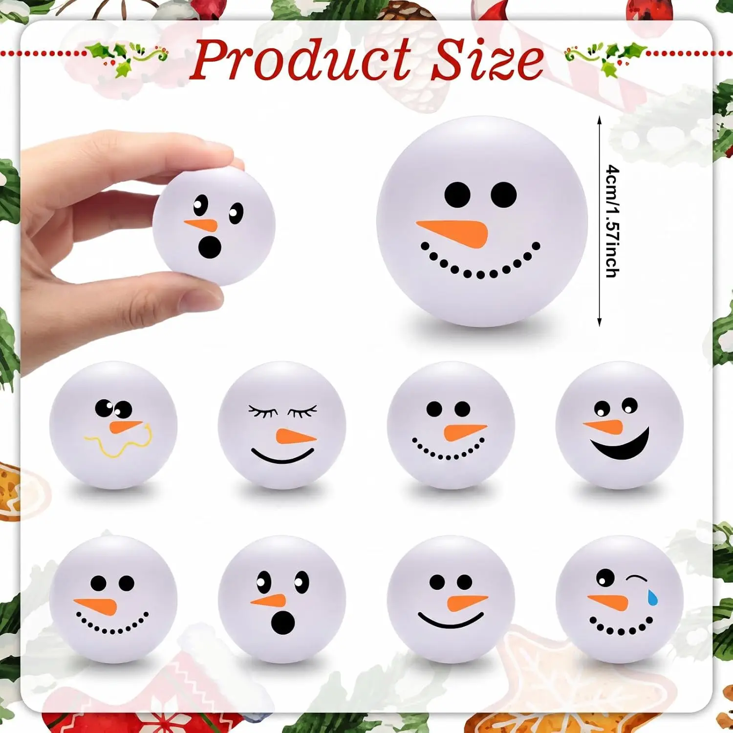 128 Pcs Snowmen Small Balls Christmas Winter Gift Toys, 1.6 Inch