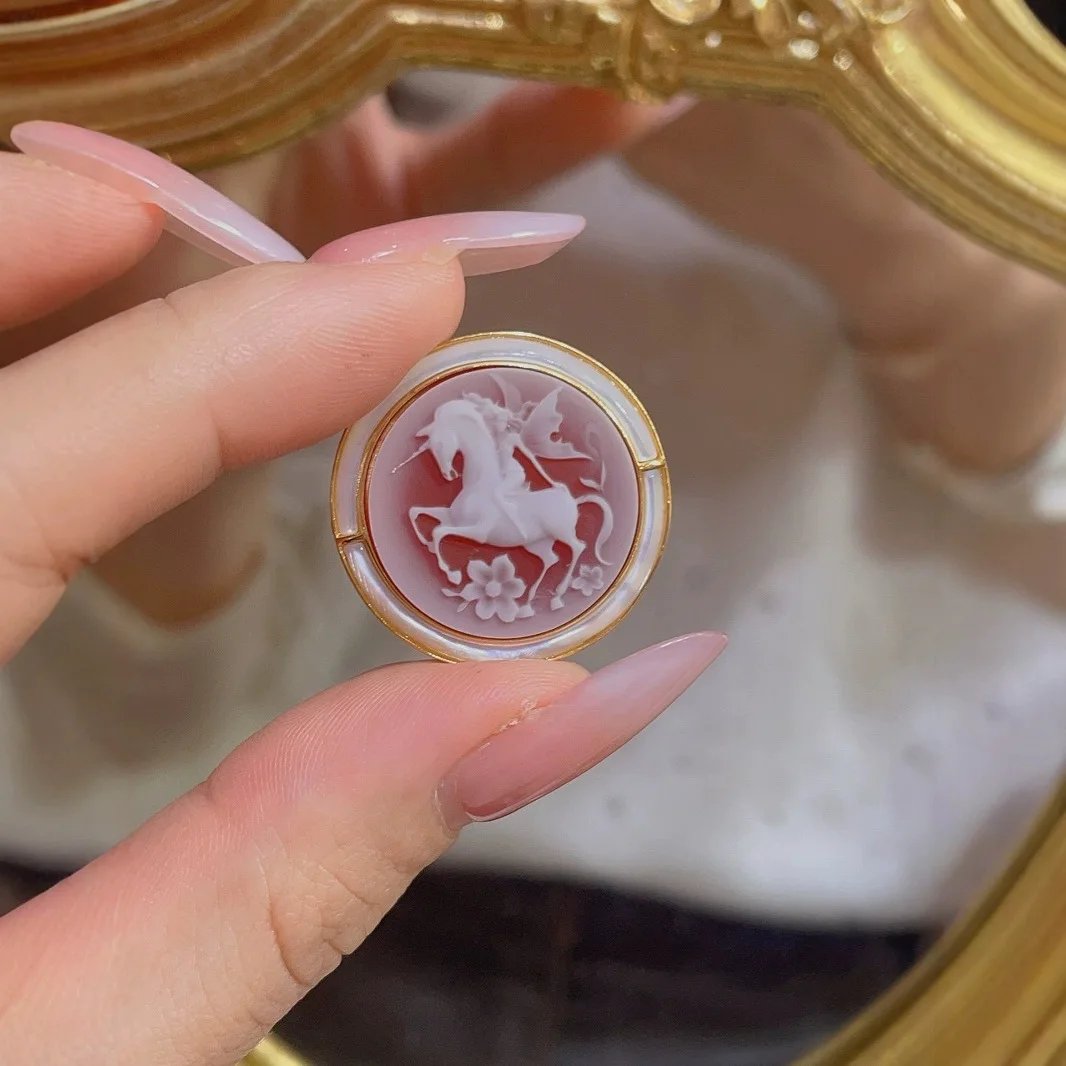 S925 Silver Inlaid Silver Fritillary Series Agate Cameo Brooch Pendant Dual-use