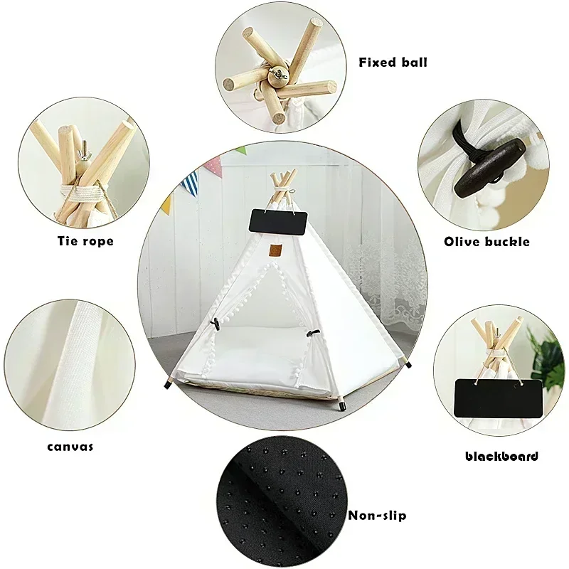 Tente tipi pour animaux de compagnie pour chats et chiens, maison pour chien portable et lavable, maison intérieure pupmed avec coussin et tableau noir, lit pour chat, perfecemballages