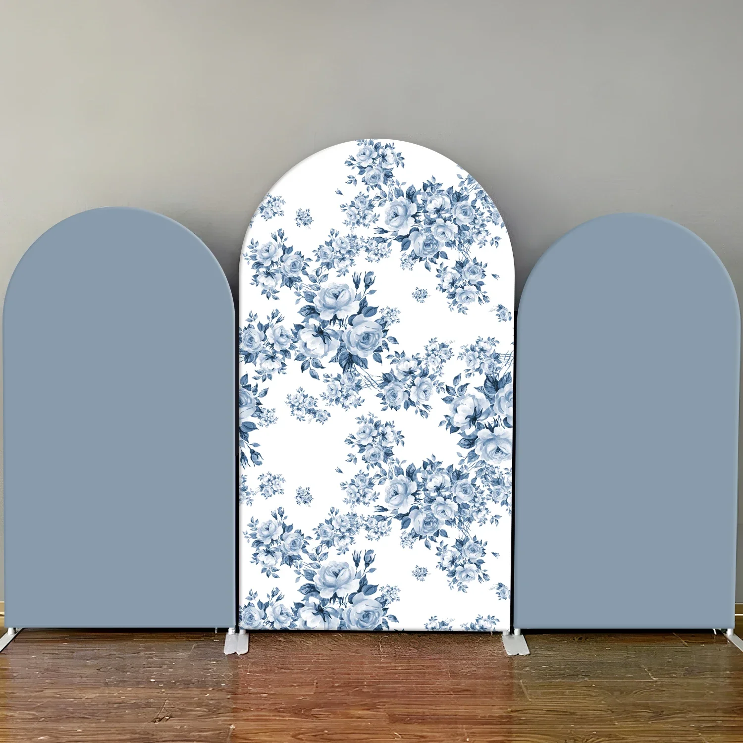 Blue Florals Arch Backdrop Cover Wedding Party Bloom Flower Bridal Shower Chinoiserie Fiesta Decor custom Photography Background