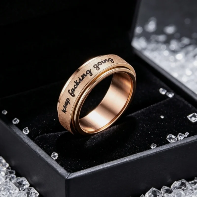 2026 Fashion Inspirational Vibrant Stainless Steel Rotating Ring Adjustable Unisex Daily Wear Jewelry Keep Going Ring