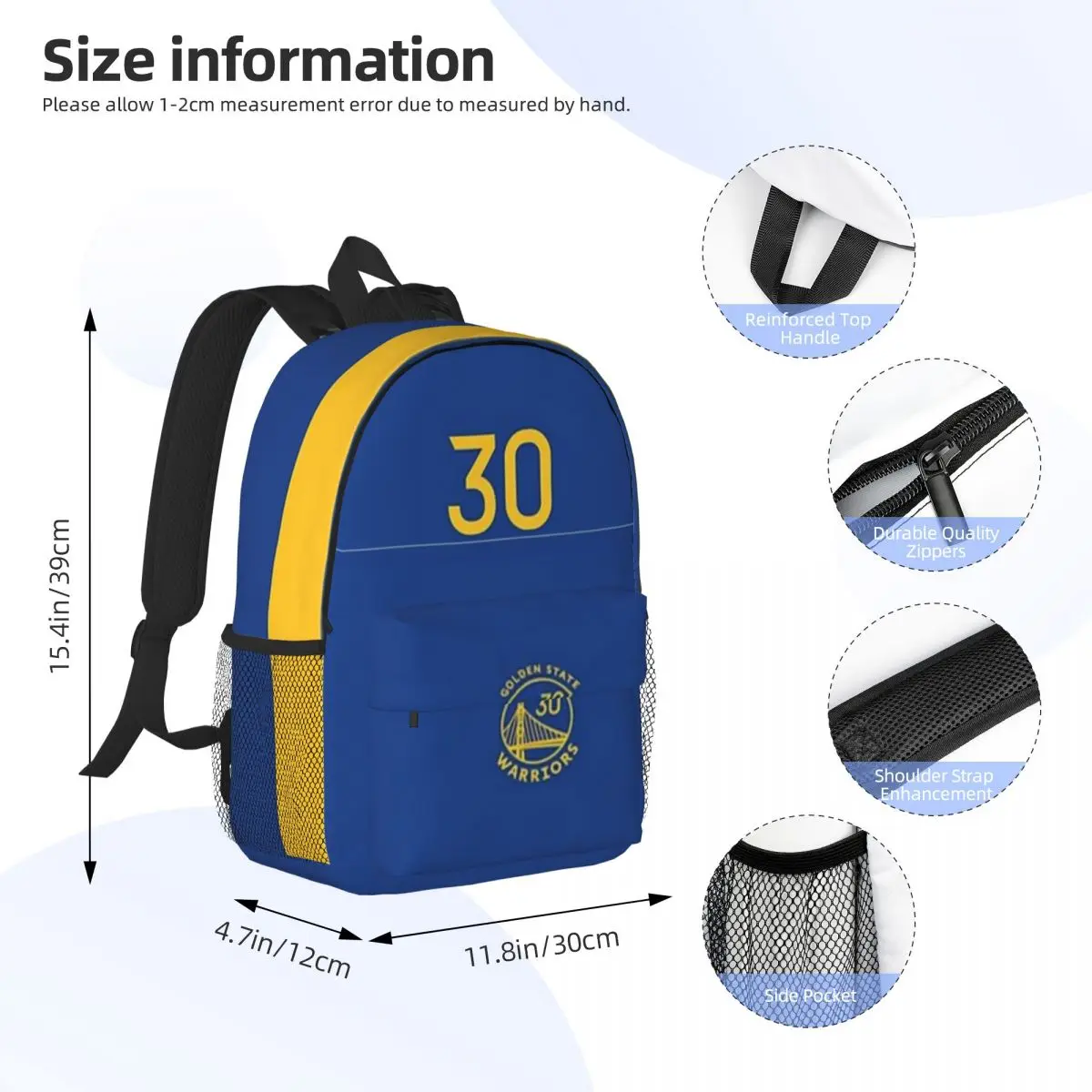 30 - Curry - Warriors Printed Lightweight Casual Schoolbag For School, Outdoor, Shopping, Office 15inch