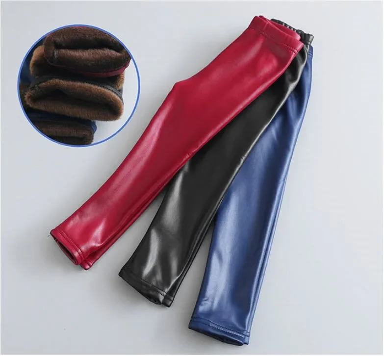 Kinder Mädchen Pu Leder Winter Legging Fower Warme Kinder Legging Herbst Winter Dicke Baby Hosen Hosen 3-12 Jahre – Detail 10
