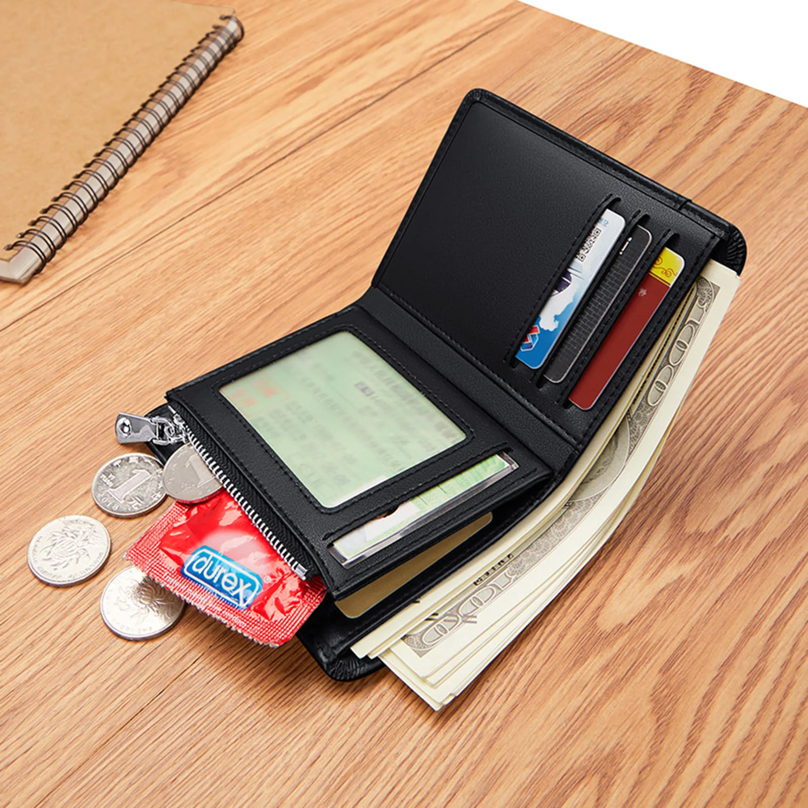 VANNANBA Wallet for Men Zipper Bifold Cowhide Leather Card Holder with Coin Pocket