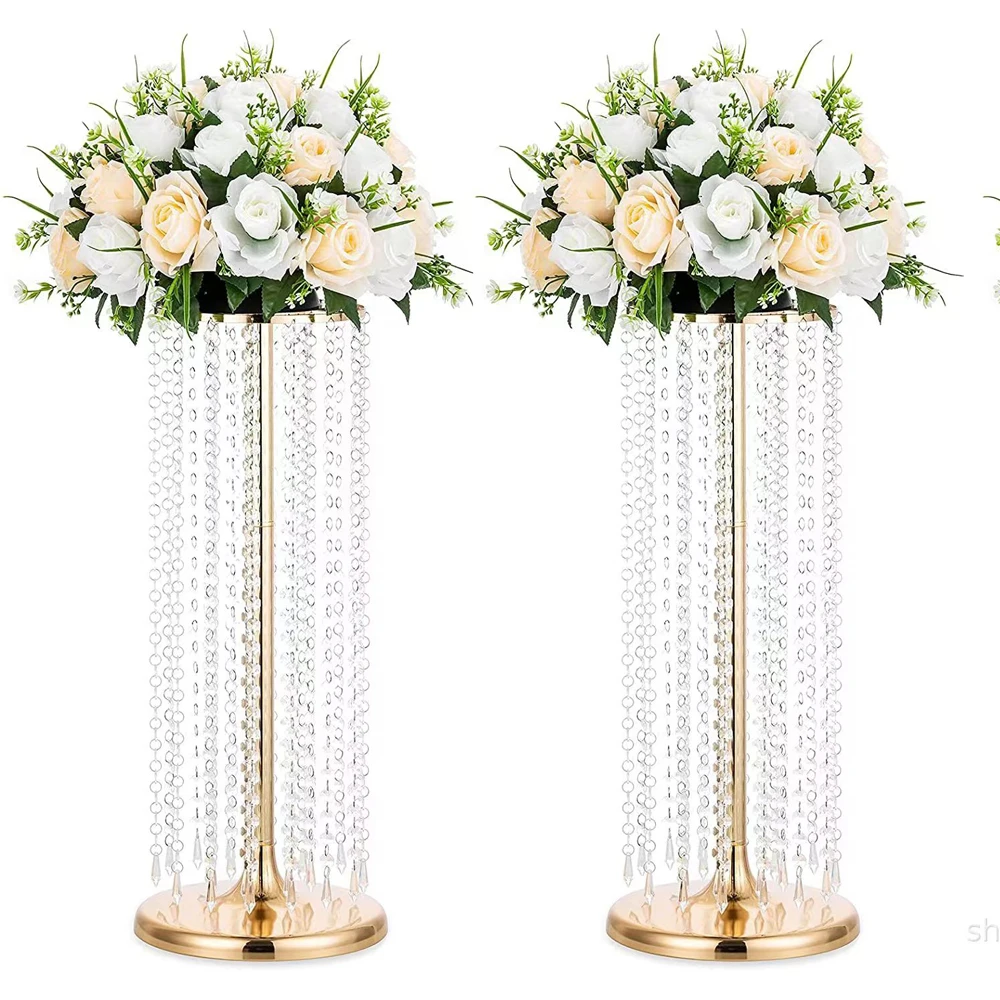 Cylinder 4/10PCS  Round Shape Flower Stand Golden Silver Wedding Table Centerpiece Crystal Road Lead for Event Party Decoration