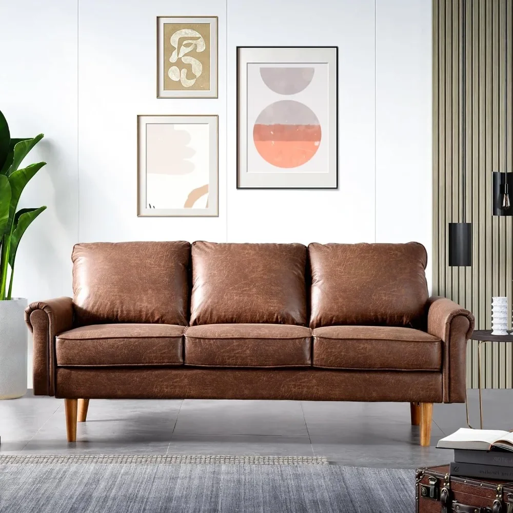 Mid-Century Modern Sofa,Couch with Armrests and Comfy Cushion Couch for Living Room, Apartment and Small Space, Suede Fabric