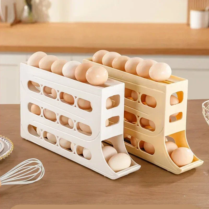 4-layer Version Slide Egg Storage Box Refrigerator Side Door Storage Box Egg Rolling Food Grade Egg Holder Tray Automatic