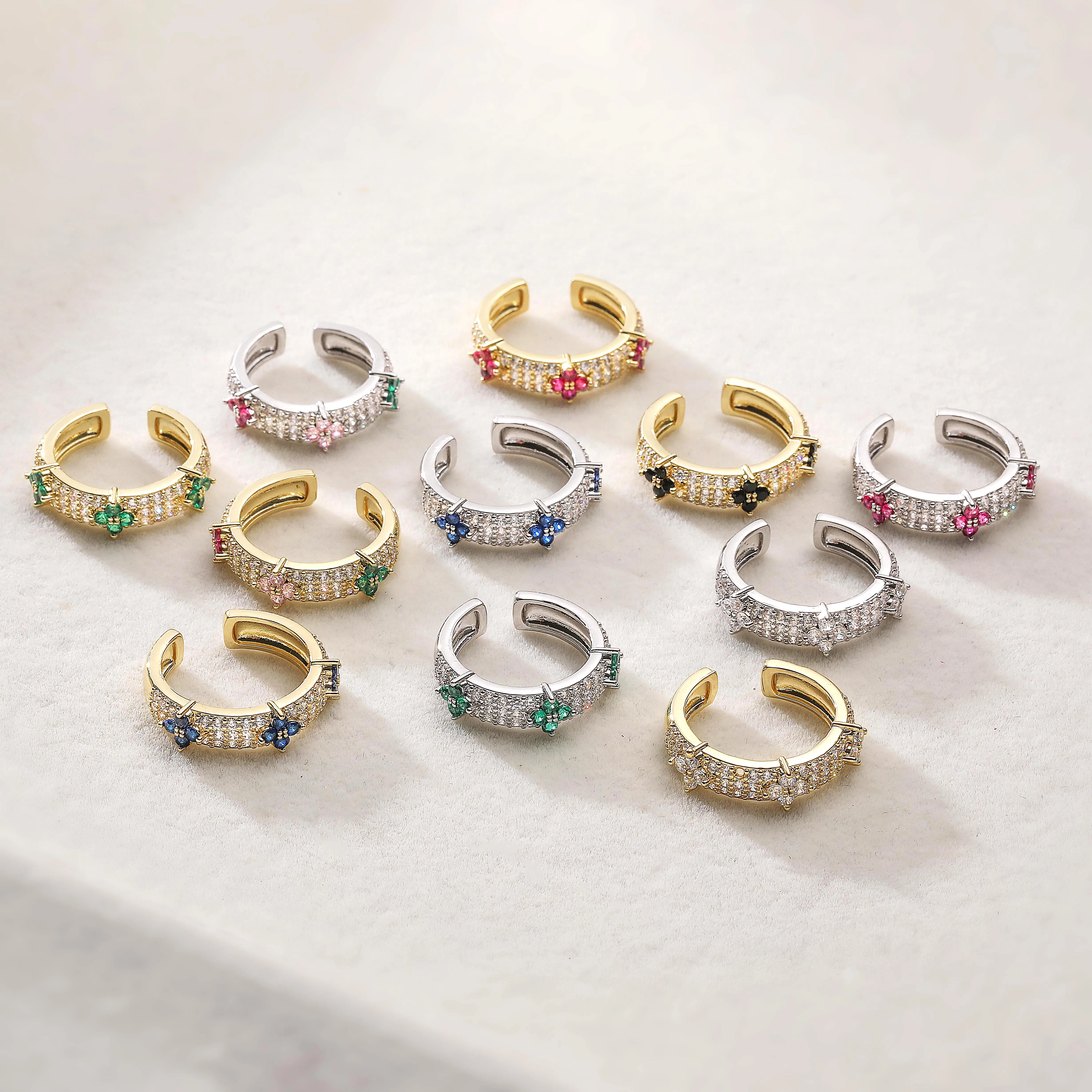 HECHENG، خاتم مجوهرات للجنسين ذو أربع أوراق البرسيم سميك وموسع عالي الجودة مفتوح وقابل للتعديل (قطعة واحدة)