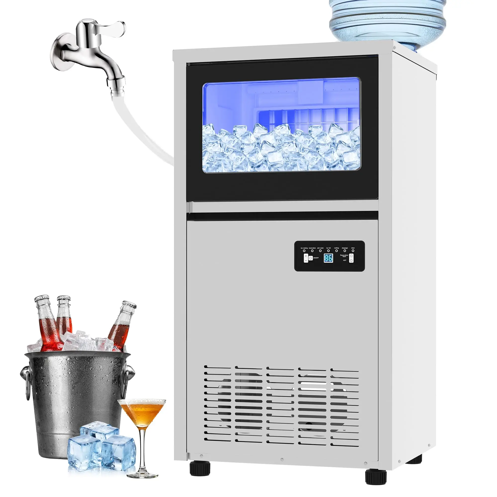 

Under Counter Ice Maker 130LBS Commercial Ice Machine Built-in 36LBS Storage Dual Water Auto Clean For Home Bar Kitchen Cafe